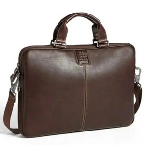 BOCONI BRYANT LEATHER SLEEVE BRIEFCASE LAPTOP TABLET DARK BROWN